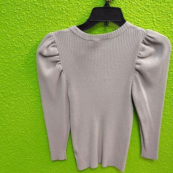 Express Gray Ribbed Puff Sleeve Top - Picture 3 of 3